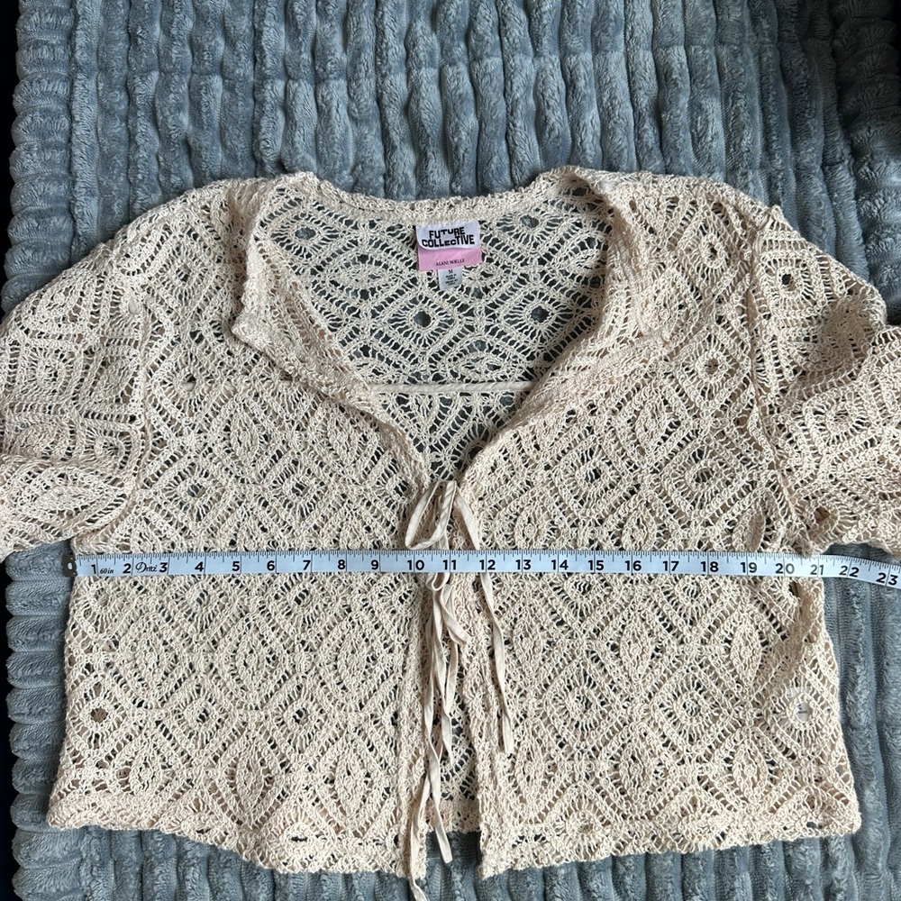 Future collective boho boxy cropped tie front crochet lace top - Picture 5 of 6